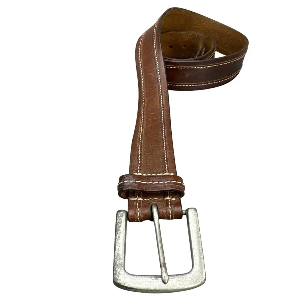 Vintage Dark Brown Patina Leather Silver Horseshoe Buckle 1.5